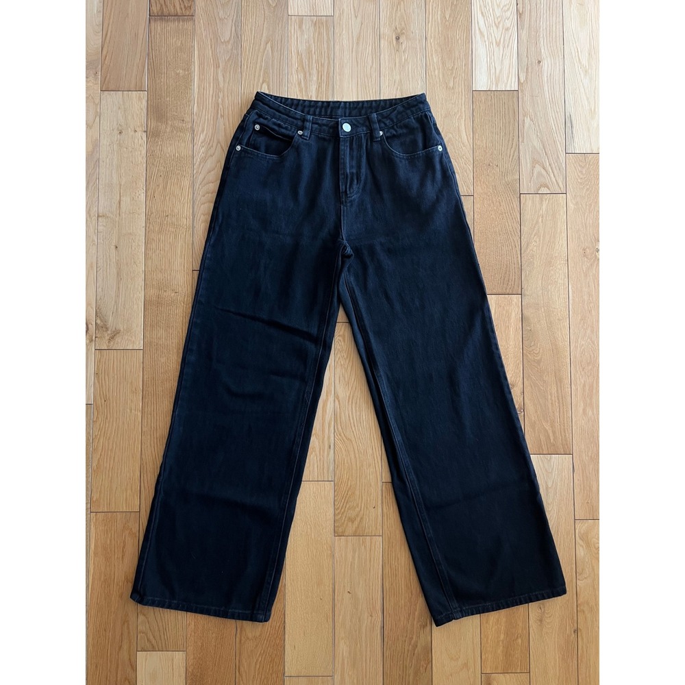 UNIF‎ Wide Leg Mid Rise Black Jeans 100% Cotton Womens Size 25